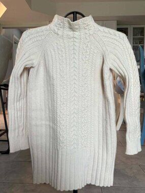 Polo Ralph Lauren Cream 100% Wool Cable Knit Mock Neck Sweater Dress Tunic